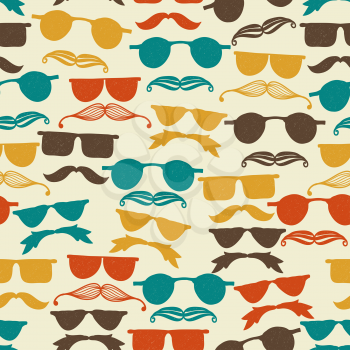 Royalty Free Clipart Image of a Background of Glasses and Moustaches