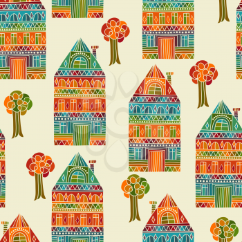 Royalty Free Clipart Image of Homes and Trees