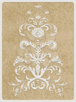 Vector Card, white paper cut flower on rough paper texture