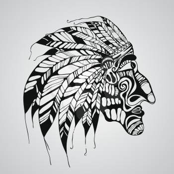 Vector hand drawn Tattoo, Native American Indian chief