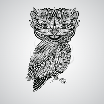 Vector Black  Owl, Tattoo Style