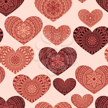 Vector Seamless Pattern with Hand Drawn Doodle Hearts, fully editable eps 10 file with clipping mask and seamless pattern in swatch menu
