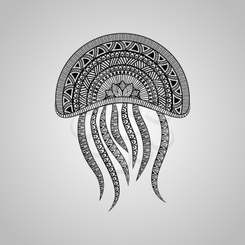 Vector Jellyfish, tattoo style, black on gradient background