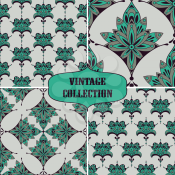Vector Collection of 4 Vintage Seamless Floral Pattern, seamless pattern in swatch menu