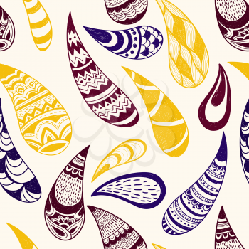 Vector Seamless Paisley Pattern, hand drawn doodle style, fully editable eps 10 file with clipping mask and seamless pattern in swatch menu