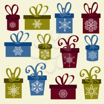 Set of Vector Christmas Boxes with snowflakes