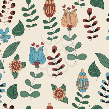Vector Childish Seamless Pattern with  plants and hearts, seamless pattern in swatch menu