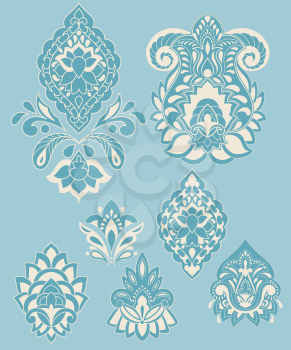 Vector Paisley Design Elements in blue