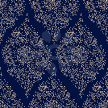 Vector Seamless Floral Maroccan Ethnic Pattern on Blue