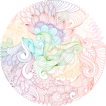 Vector Circle Doodle Floral Pattern. Hand drawn design. 