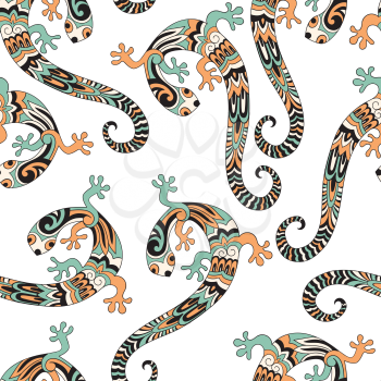 Vector seamless pattern with lizards.   Retro vintage style.