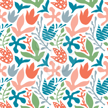 Vector Seamless Abstract Tropical Floral Pattern. Scandinavian Style. Bright Summer Design