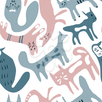 Vector seamless pattern with cats and mice. Childish nursering pattern in scandinavian style.