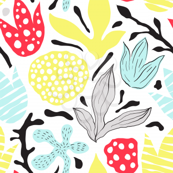 Vector Seamless Abstract Floral Pattern. Bright exotic summer background