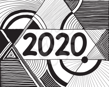 Vector 2020 Greeting Card on Abstarct Pattern with Circles. Geometric Design