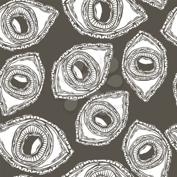 Vector Funky Human  Eye SEamless Pattern. Engraving Style