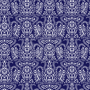 Vector Floral Seamless Oriental Pattern on blue background. Ethnic Background