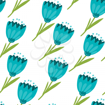 Vector Seamless Pattern with Blue Tulips . Retro style. Summer Background