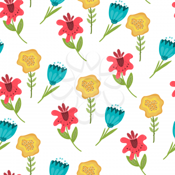Vector Seamless Pattern with  Flowers . Retro style. Summer Background