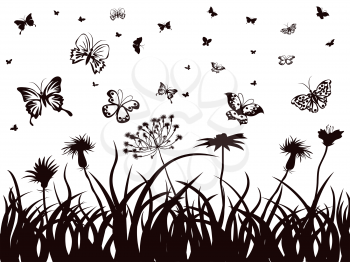 Royalty Free Clipart Image of Butterflies by Grass