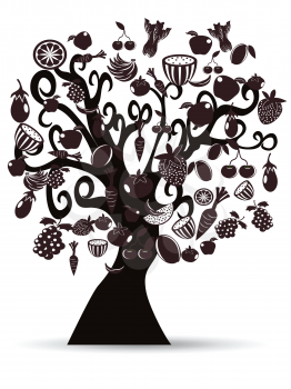 Royalty Free Clipart Image of Fruits in a Tree