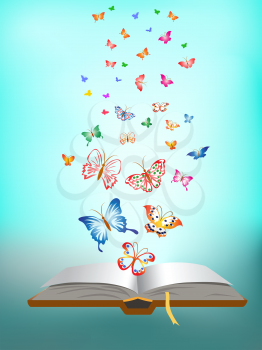 Royalty Free Clipart Image of Butterflies in a Book