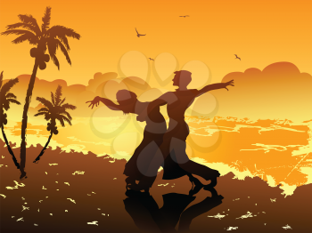 Royalty Free Clipart Image of a Couple Dancing on the Beach