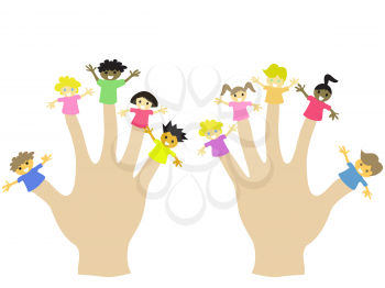 Royalty Free Clipart Image of a Person Wearing Finger Puppets