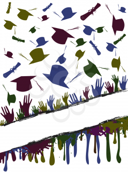 Royalty Free Clipart Image of Graduates Crossing Caps