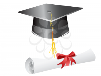 Royalty Free Clipart Image of a Graduation Cap and Diploma