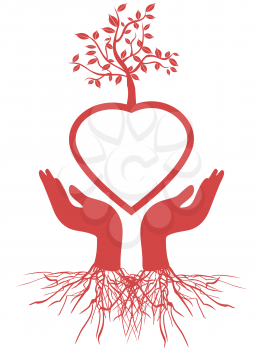 Royalty Free Clipart Image of Hands Holding a Tree