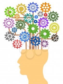 Royalty Free Clipart Image of Gears in a Person's Head