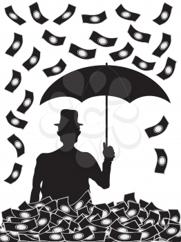 Royalty Free Clipart Image of Money Falling Around a Man
