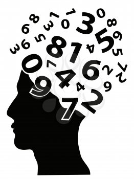 Royalty Free Clipart Image of Numbers in a Person's Head