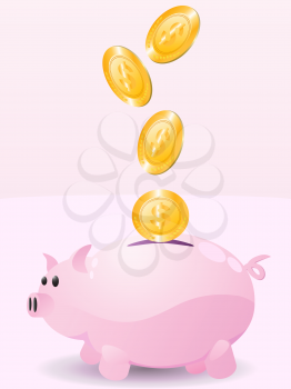 Royalty Free Clipart Image of a Piggy Bank With Money