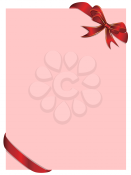 Royalty Free Clipart Image of a Pink Card With Ribbons