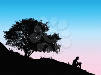 Royalty Free Clipart Image of a Person Sitting by a Tree