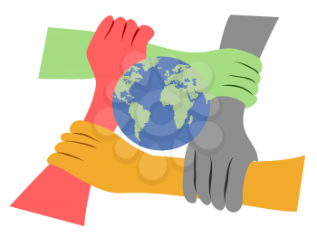 Royalty Free Clipart Image of People Holding Hands Around the World