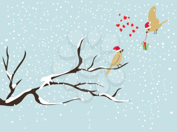 Royalty Free Clipart Image of Birds in a Tree in Winter
