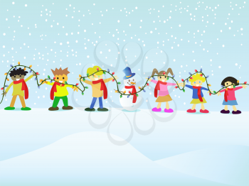 Royalty Free Clipart Image of Children Playing Out in the Snow