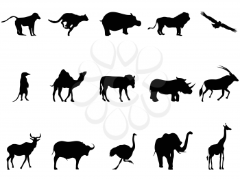 isolated africa animals silhouettes from white background