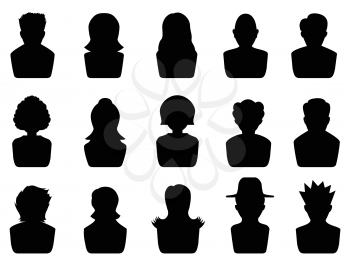 isolated black avatar icons set on white background