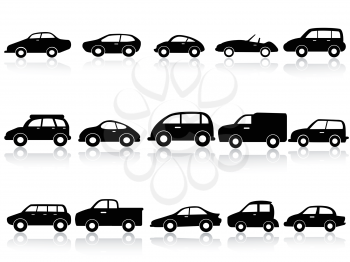isolated car silhouette icons from white background