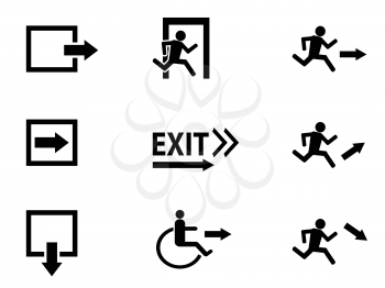 the collection of black exit icons on white backgrouund 	
