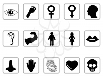 isolated black human feature icons from white background
 	
