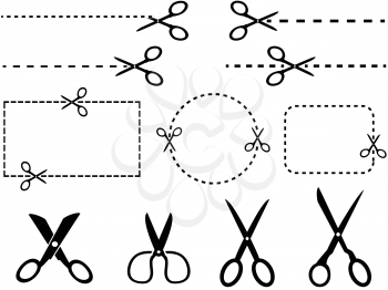 isolated black scissors icons set from white background