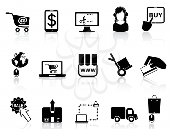 isolated black shopping on-line icons from white background  