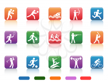 the collection of sports people colored buttons on white background