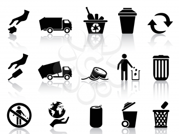 isolated black garbage icons set from white background 