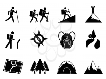 isolated hiking icons from white background